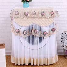 1PC Polyester Lace Automatic Washing Machine Dust Cover, Dust-Proof Universal Fit For 10kg Machines, Decorative Embroidered Floral Pattern Cover With Ruffled Organza Trim - Elegant Home Appliance Protection