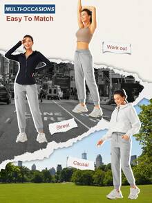 Women's Lightweight Hiking Cargo Pants Outdoor Quick Dry Casual Travel Sweatpants Joggers Elastic Waist Button Pockets - Xám băng* - Xem 5