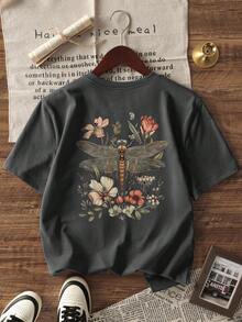 1pc Girls Casual Graphic Print Round Neck Short Sleeve T-Shirt, Summer Student Wear, Inspiring Imagination & Self-Expression Via English Letter Print - Dark Grey - View 3