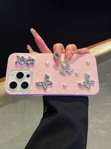 1 件奢华银粉蝴蝶和珍珠粉大孔防摔闪光手机壳适用于 /系列 - 粉色 - 查看 7