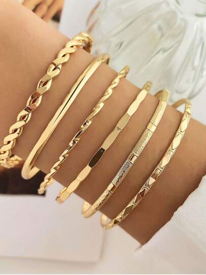 1 Set Minimalist Retro Fashion Smooth Geometric Open Cuff Bracelet Set