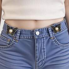 1pc Zinc Alloy Butterfly Shape Waist Adjuster Clasp, Detachable No-Drill No-Sew Waist Shrinker For Jeans, Trousers