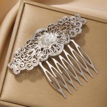1 pieza Peine de pelo de aleación vintage con patrón floral calado, accesorio de peinado diario para mujer, regalo, peine lateral, artículos escolares