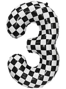 1 Peça Balão Número de Aniversário, Balão de Folha de Alumínio de Carro de Corrida Quadriculado de 40 Polegadas, Balão Grande de Número Preto e Branco Auto-Inflável de Hélio, Adequado para Itens de Decoração de Festa de Aniversário com Bandeira de Corrida
