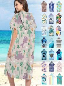 1pc Adorable Cartoon Printed Hooded Beach Towel Wrap, Wearable And Absorbent, Soft Polyester Material, Quick Drying, Sand-Free, Ideal For Travel, Swimming, Park, Sun Protection, Outdoor, Beach, Pool, A Must-Have Holiday Item For Utmost Comfort Back To School