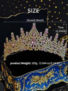 1 套女士婚礼珠宝新娘配饰 - 水晶皇冠、奢华项链和耳环 4 件婚纱装饰套装，适合婚礼、新娘礼服、派对、宴会 - 粉色 - 查看 4