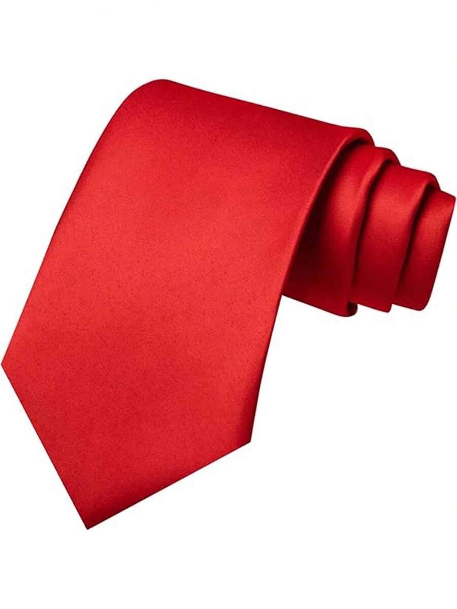 1pc Men's Solid Color Necktie, 8cm Width Formal Business Tie For Weddings - Red - View 1
