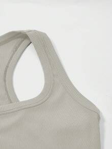 Floreya 女款方領細肩帶上衣，休閒修身無袖短版上衣，適合夏季、秋季與春季百搭 - 淺灰色 - 查看 5
