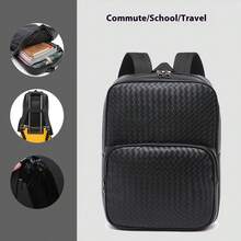 2025 New PU Woven Texture Backpack, Unisex College Student Backpack, Casual Backpack, Korean Style Simple Outdoor Travel Bag Large Capacity Bag