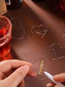 Set de 30 etiquetas/tarjetas transparentes de acrílico con forma redonda/de corazón para bebidas en bodas y fiestas, etiquetas para bebidas y zumos, decoraciones para vasos, tarjetas de asiento (Retirar la película protectora de ambos lados antes de usar)