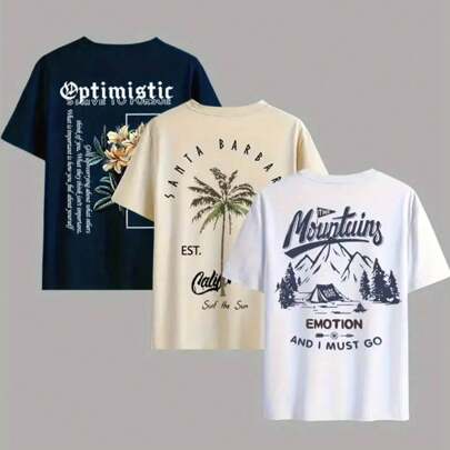 Double Sided Printing (220 Cotton T-Shirt ) 3PC Bold Letter 'LOVE' Print Men's Summer Round Neck Short Sleeved Casual Cotton Print