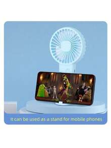 1PC Mini USB Charging Handheld Fan Desktop Small Fan With Mobile Phone Holder Portable And Simple Outdoor Small Fan Cute - Blue - View 3