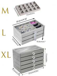 1 pieza, 7 compartimentos, 5 capas, transparente, tela de terciopelo, caja de almacenamiento de joyas de acrílico - gran capacidad para aretes, anillos, collares, uso dual en el hogar y para viajes, diseño de cajón acolchado resistente a la decoloración, regalo para mujeres, caja de joyas de estilo moderno - Acrílico de 5 capas y 7 rejillas - Ver 3