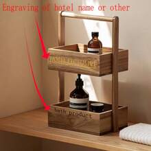 Customizable Wooden Storage Rack, Printable Text/Logo, Portable Bathroom Organizer, Decorative Countertop, Double-Tier Fruit Basket, 2-Layer Wooden Storage Shelf, Elegant Hotel/Home Decor Rack, Multifunctional Storage, High-End Wooden Goods, Luxurious Cosmetic Organizer, Bath Bottles And Cup Holder