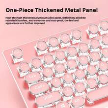 Teclado mecánico de estilo clásico de máquina de escribir EWEADN con retroiluminación blanca, teclas redondas con estética retro, durable, con conexión USB con cable para juegos y uso de oficina en PC - Rosa - Ver 2