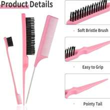 5 Packs Hair Loop Tool Set With 2Pcs French Braid Tool Loop, Leather Sheath Cutter, Teasing Hair Brush Rat Tail Comb Edge Brush For Edge & Back Brushing, Combing, Slicking Hair For Women For Hair Styling,Hair Brush,Comb,Hair Tools,Hair Products And Accessories For Barber Salon Beauty Travel Essentials