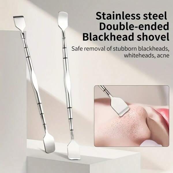 Multi Functional Stainless Steel Double Head Black Head Scraper, Nose Cleaning Tool, Dead Sebum Scraper, Foundation Make-Up Scraper, Beauty Tool 1pc