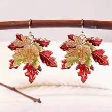 1 Pair Vintage Maple Leaf Drip Oil Textured Earrings