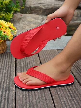 Herrsandaler, moderiktiga svarta, röda, grönt tygband, platta slip-on-sandaler, flip-flops för utomhusbruk på stranden, grönt EVA-material