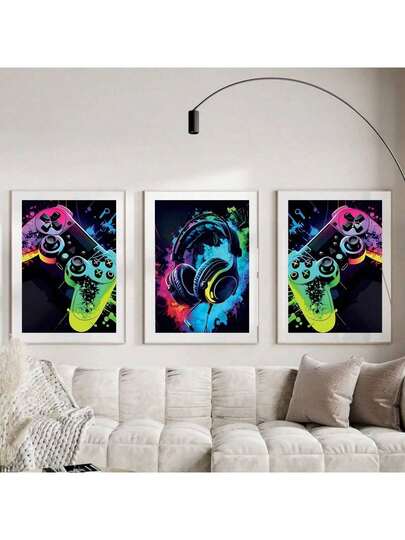 Set da 3 poster su tela con temi di giochi, opere d'arte da parete a tema giochi, regalo ideale per giocatori, ragazzi, adolescenti, decorazione per camera da letto, dormitorio, soggiorno, corridoio, senza cornice