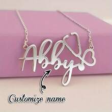 1pc Personalized Stainless Steel English Letter/Name Pendant Necklace, Minimalist & Fashionable Design, Ideal Gift For Nurses And Medical Staff