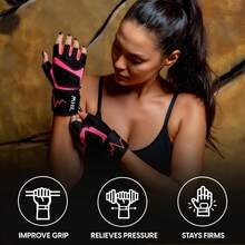 Workout Gloves Women – Comfortable Gym Gloves Women With Hand And Enhanced Grip – Weight Lifting Glove Womens With Wrist Wraps Support Safety, Bike & Cycling Glove - Black - View 3