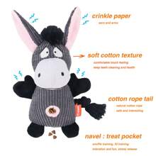 Juguete de peluche de burro con sonido chillón y escondite para comida, juguete para masticar para perros para entretener y ejercitar
