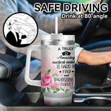 1pc40oz多元素花朵图案水杯，不锈钢保温吸管杯，双层保护保温杯，配有吸管和杯刷，使用方便，非常适合家庭、办公室、户外旅行、汽车、健身，是送给家人、朋友和亲戚的圣诞礼物，感恩节礼物 - 彩色 - 查看 9