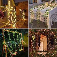 1 Stück, 2m/6,56ft 20LEDs, 5m/16,4ft 50LEDs, 10m/32,8ft 100LEDs solarbetriebene Efeu Lichterkette, Grün Blattpfad Lichter, Rasen Lichter, Garten Lichter für Hochzeit, Party, Garten, Camping, Zaun, Park, Fluss, Musikfestival Dekoration, Solar betrieben