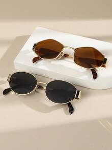 2 piezas Gafas vintage con montura de metal ovalada y con estilo para mujeres, accesorio de moda para verano, playa, al aire  viajes - Multicolor - Ver 19