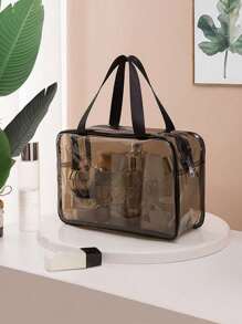 1PC Storage Bag Makeup Travel Bag Make Up Brush Bag Toiletry Bag Transparent Single-Layer Makeup Bag Made Of PVC Material, Hand-Held Toiletry Bag, Cosmetic Storage Bag, Beach Bag,Essential For Traveling Makeup Travel Toiletry Organizer Clear Essentials Gifts Storage Zipper.