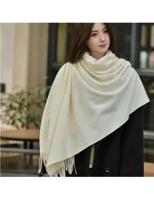Stylish Casual Winter Scarf 230g With Fringes - 米色 - 查看 2