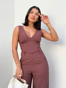 Marrant Lívia Top And Pants Set Women's Fashion Style - Moca - Ver 7