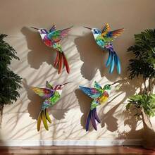4pcs/Set 3D Metal Hummingbird Wall Decor, Vibrant Colorful Metal Garden Decor For Outdoor Patio