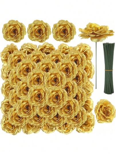 Rose Head Flowers With Stem - 10/20/30/50/100pcs Emerald Rose Artificial Flowers Bulk - Silk Rose Fake Flower For Wedding Bouquet Party Home Decor DIY Centerpieces Tables St Patrick's Day Decoration, Valentine Day, Gift Gifts Birthday Graduation