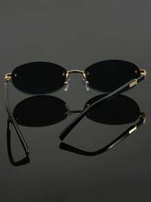 Frameless Fashion Glasses For Men And Women, Y2K Retro Round Frame Design Glasses, Suitable For Party, Holiday, Summer Vacation Outfits