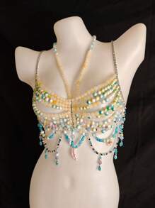 Accessoire de soutien-gorge de chaîne de corps sexy unisexe, élégant pour les boîtes de nuit, les festivals. Losange, imprimé floral, paillettes, romantique français, charme rustique mature, luxueux classique sexy. Perles acryliques à franges, strass, paillettes, romantique français, charme rustique mature, luxueux dos nu à paillettes strass, toutes saisons