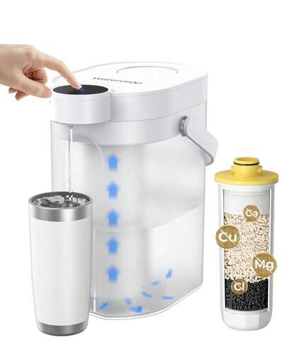 Waterdrop Rechargeable Water Filter Dispenser, WD-ED11W 3.5L 3 Months Soften Water Instant Electric Jug, Reduce Calcium, Magnesium And Other 70+ Contaminants, Countertop Water Filtration System