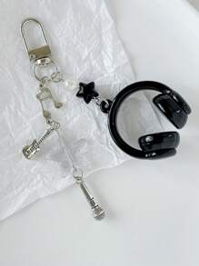 1 szt. Unisex INS Style Brelok do słuchawek muzycznych, kreatywny mini mikrofon z gitarą i nutami, unikatowy łańcuszek do telefonu, brelok do samochodu, festiwal muzyczny, prezent dla miłośnika muzyki, akcesoria do samochodu, brelok do torby, plecak do szkoły, uroczy gotycki Y2k