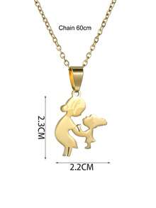 1件套优雅不锈钢亲子吊坠项链，女士日常饰品，母亲节礼物 - 彩色 - 查看 2