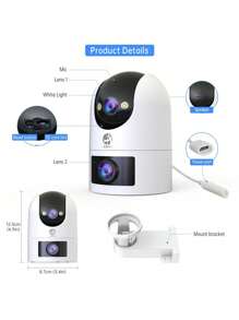 Caméra de  double objectif 2K 3MP 2,4 G/5 G, étanche pour intérieur et extérieur, prise en charge de la rotation sur 360 °, caméra pour bébé/animal de compagnie/maison/magasin, prise en charge du WiFi 2,4 G/5 G, vision nocturne en couleur, stockage sur le Cloud et carte SD, audio bidirectionnel, suivi intelligent des mouvements