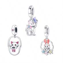 tiantianxue 1 Stück Silber-beschichteter beliebter Schmuck, eleganter hochwertiger kreativer Anhänger mit Katze die Schmetterling spielt/Niedliche Katze/Kreative Katzenkorb, geeignet für Frauen Armbänder/Halsketten Schmuck-DIY