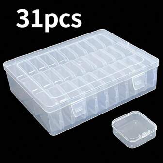 Bead Organizer Box,30Pcs Small Clear Plastic Bead Storage Containers, Craft Storage Box With Hinged Lid,1 Sheet Labels, Mini Box For Jewelry Making DIY...