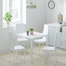 Jooli H 75cm Dining Table And Chairs Set 4, Glass Kitchen Table With 4 Faux Leather High Back Chairs Modern Dining Room Sets For Home Kitchen Office, White - White - View 7