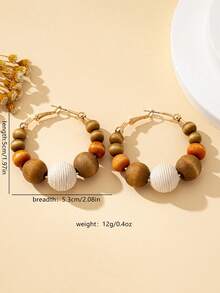 Tropiscape 1 Pair Women Wooden Bead Earrings, Maillard Color Suitable For Everyday Wear, Autumn/Winter Gifts - Beige - View 9