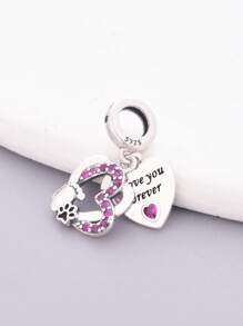 HuooNew Une pièce à la mode en argent sterling 925, sertie de cubic zirconia diamant, forme de cœur, empreintes de pattes de chien, "Je t'aimerai toujours", pendentif perle, bijoux pour femmes, bijoux en argent, accessoires quotidiens, cadeaux de couple