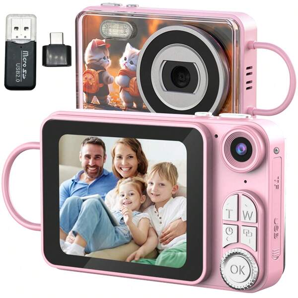Câmera digital para jovens, zoom de 18x, câmera pequena, compacta e portátil, com luz de preenchimento integrada, time-lapse, como presente de Natal ou aniversário para jovens homens e mulheres