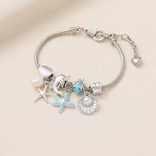 1 件海洋风格项链，带鱼尾、贝壳、海龟、海星、珍珠美人鱼尾巴、可调节铜手链，适合女性、海滩派对、度假和日常佩戴，馈赠佳品