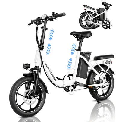 16" Electric Bike For Adults, Folding Ebike With 630W Peak Motor, 25MPH, 35Miles Range, Removable Battery, Suspension, Dual Disc Brake, LED Display, E