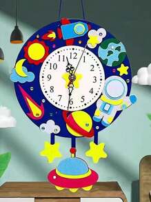 Reloj de fieltro DIY hecho a mano de material no tejido, reloj hecho a mano, reloj casero, colgante decorativo, herramienta de enseñanza para reconocimiento del tiempo